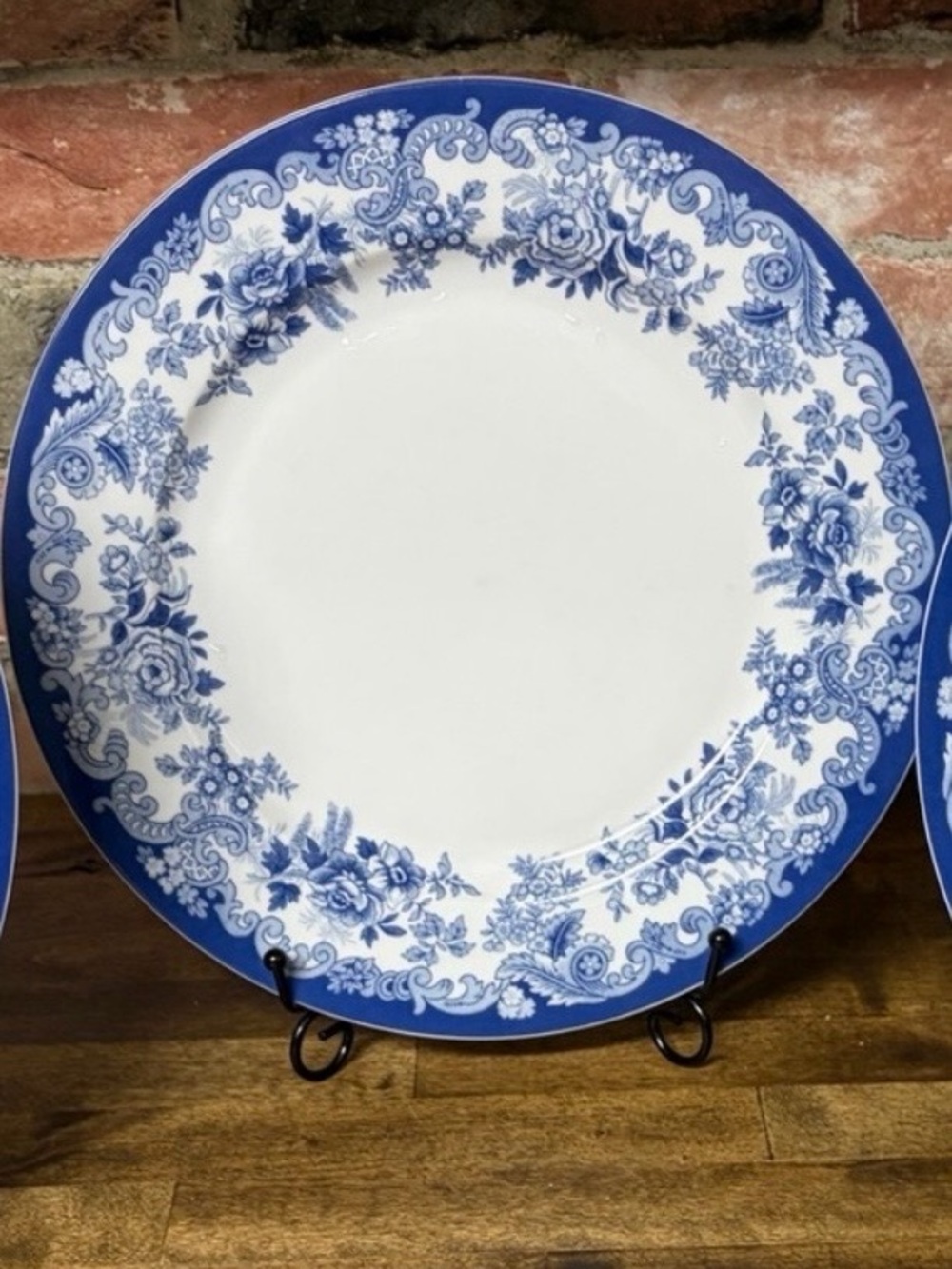 Spode Blue and White Floral Rim Dinner Plates - Set of 3